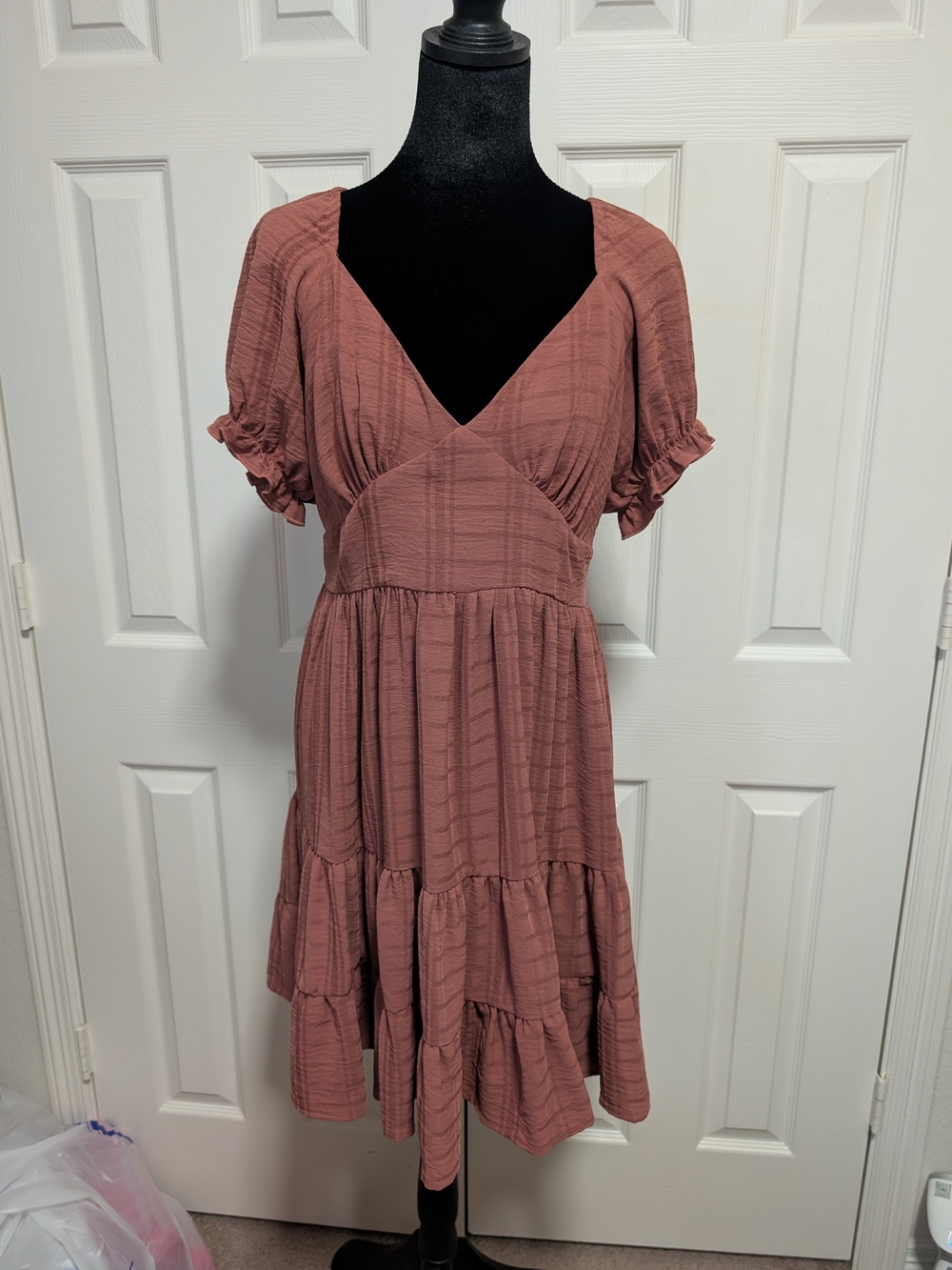 Smocked Waist Tiered Midi Dress in Mauve